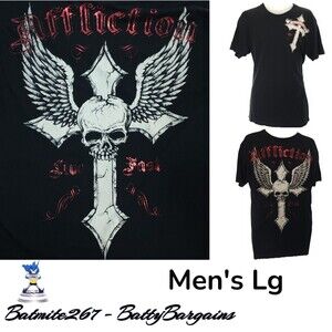 Affliction Skull Death Blade Y2K Mens L USA Made Foil Cross Wings Grunge Shirt